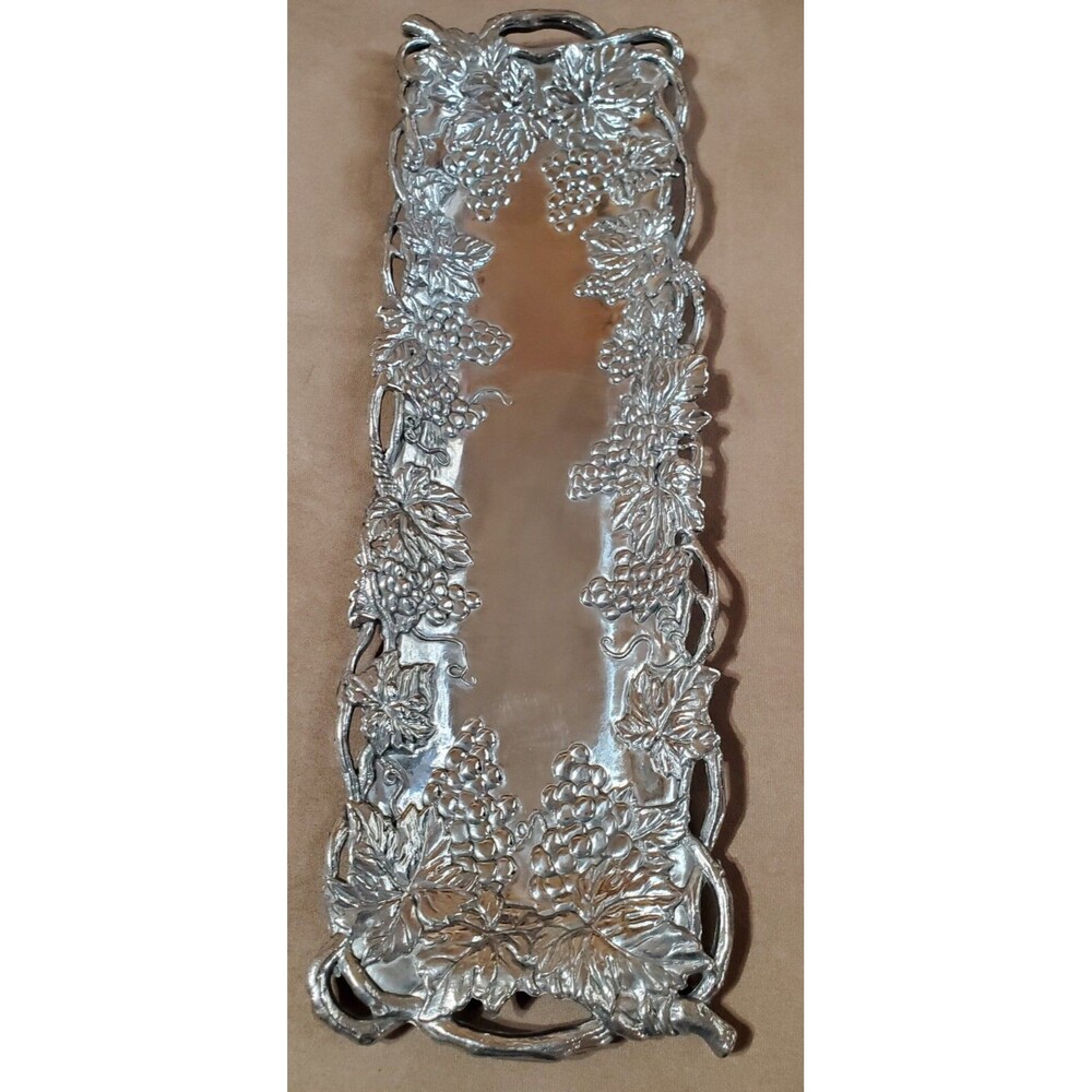 Arthur Court Metal Oblong Serving Tray Grape Pattern Sand Casted in Aluminum NIB